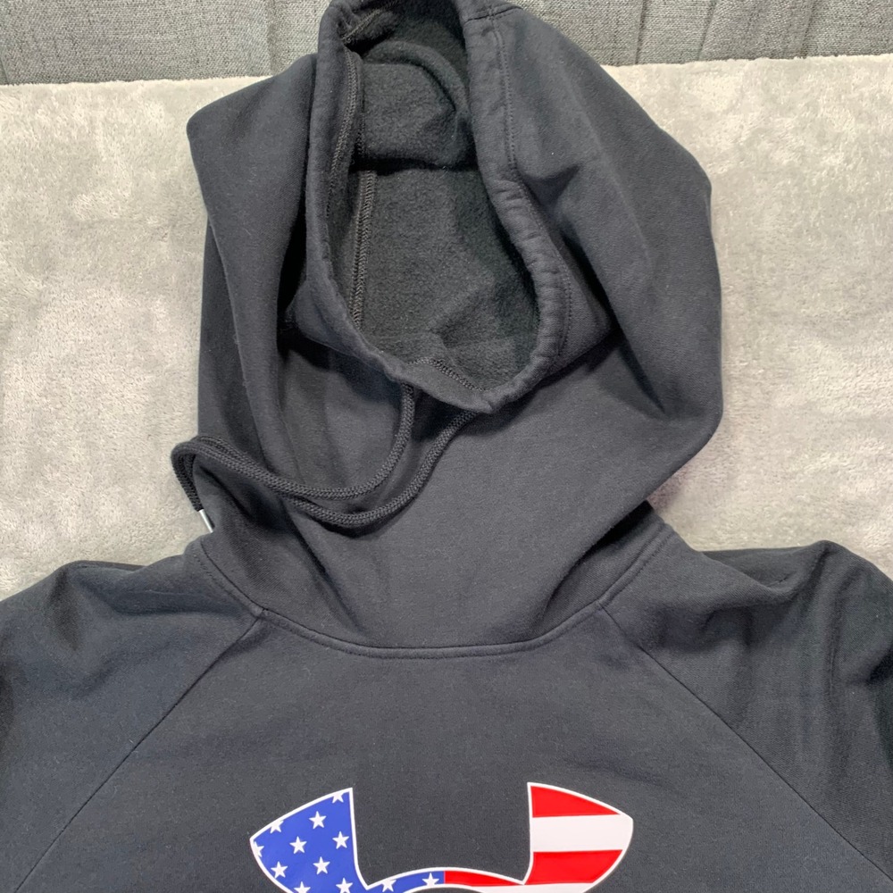 USA Flag Freedom Hoodie Fleece Black Pullover Sweatshirt Adult Medium Soft Fit - Picture 4 of 8